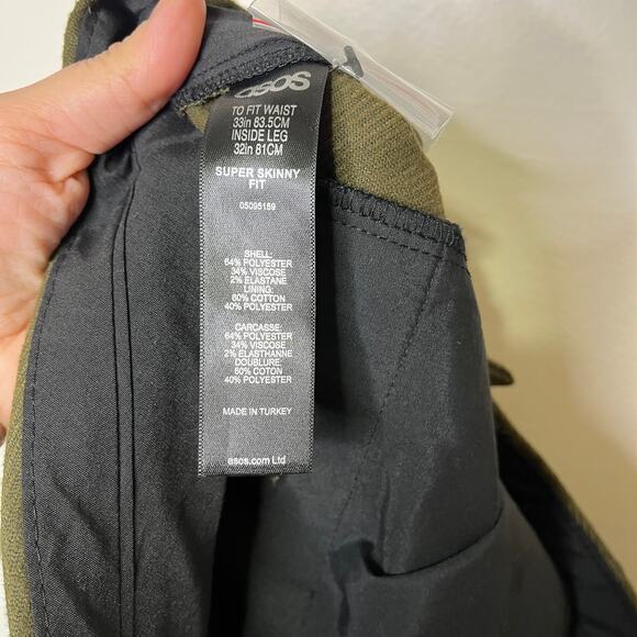 Asos Super Skinny Fit Jogger Pants Men's Green 33x32 Stretch Casual NWT - Picture 7 of 7
